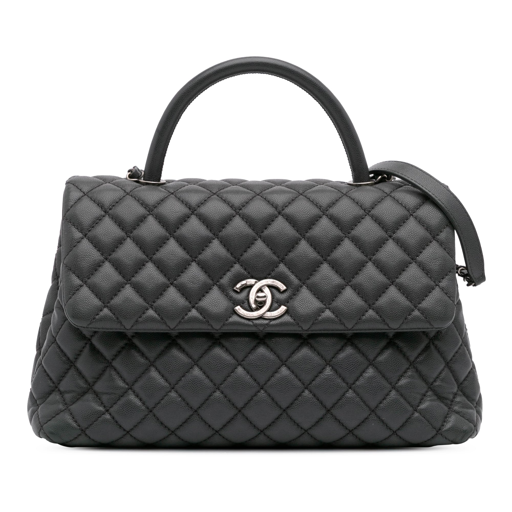 Large Quilted Caviar Coco Top Handle Bag