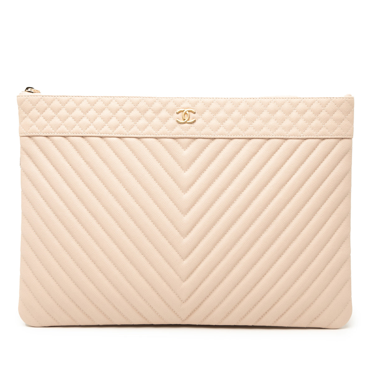 Large Quilted Caviar Chevron O Case Zip Pouch