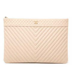Large Quilted Caviar Chevron O Case Zip Pouch