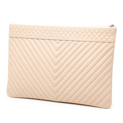 Large Quilted Caviar Chevron O Case Zip Pouch
