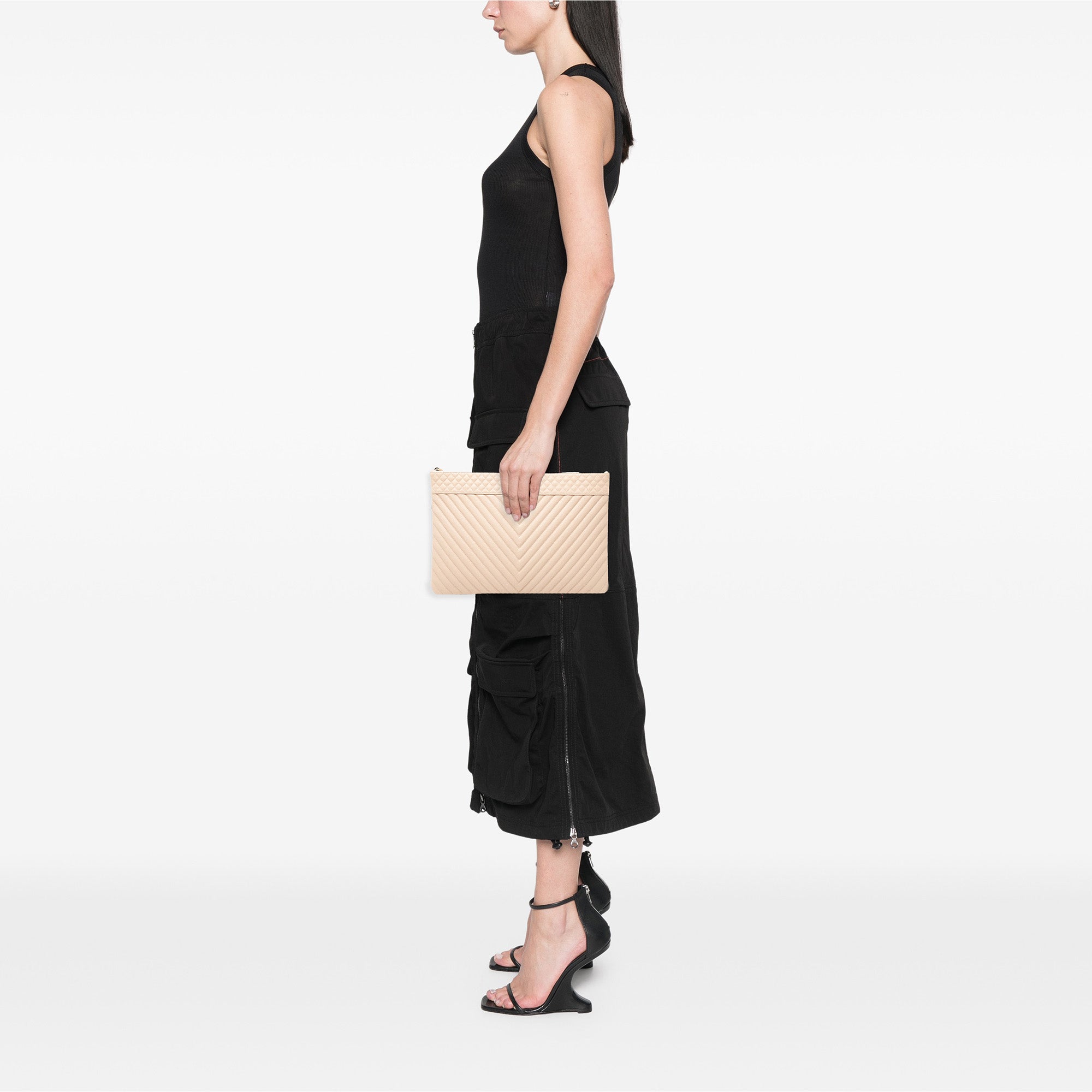 Large Quilted Caviar Chevron O Case Zip Pouch