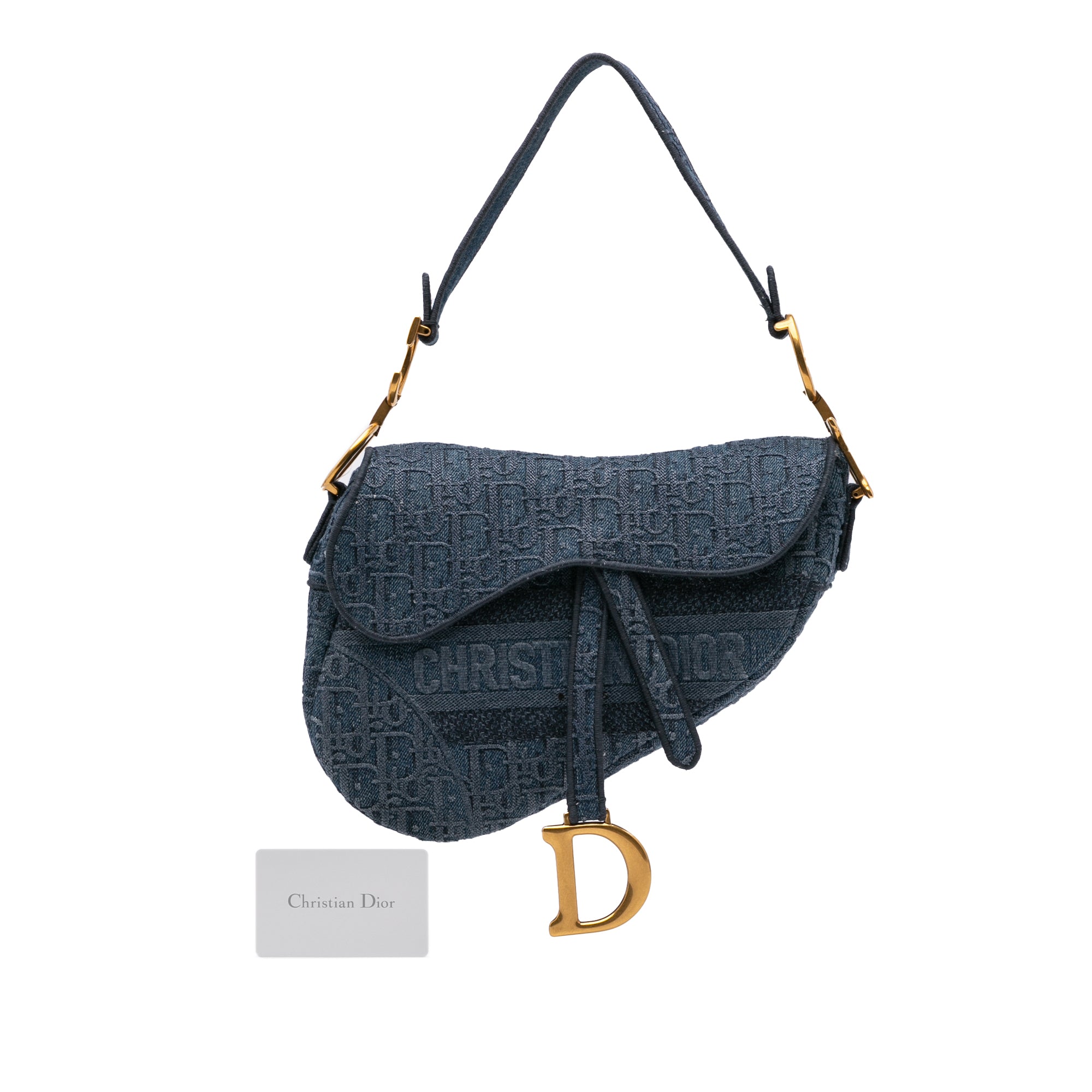 Oblique Embroidered Denim Saddle Bag