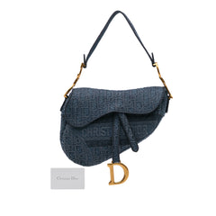 Oblique Embroidered Denim Saddle Bag