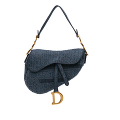 Oblique Embroidered Denim Saddle Bag