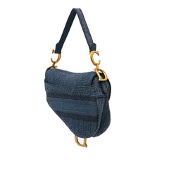 Oblique Embroidered Denim Saddle Bag