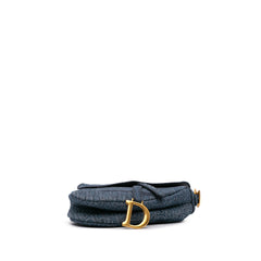 Oblique Embroidered Denim Saddle Bag