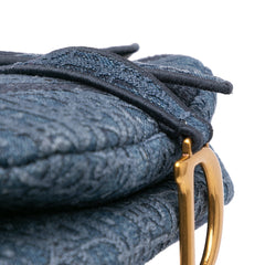 Oblique Embroidered Denim Saddle Bag