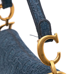 Oblique Embroidered Denim Saddle Bag