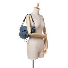 Oblique Embroidered Denim Saddle Bag