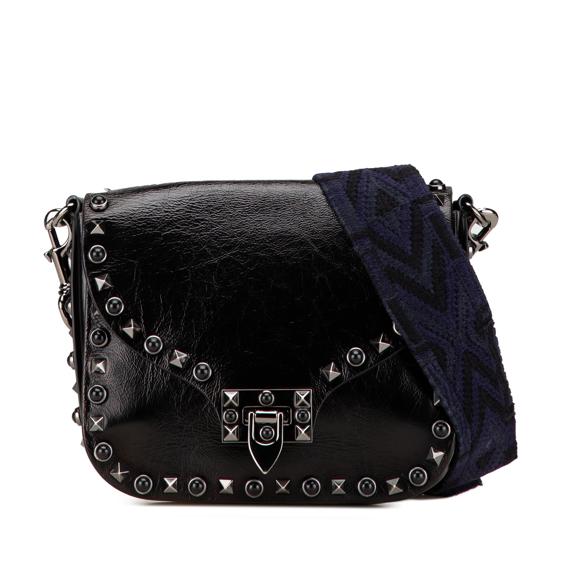 Craquele Calfskin Guitar Strap Rockstud Rolling Flap Crossbody