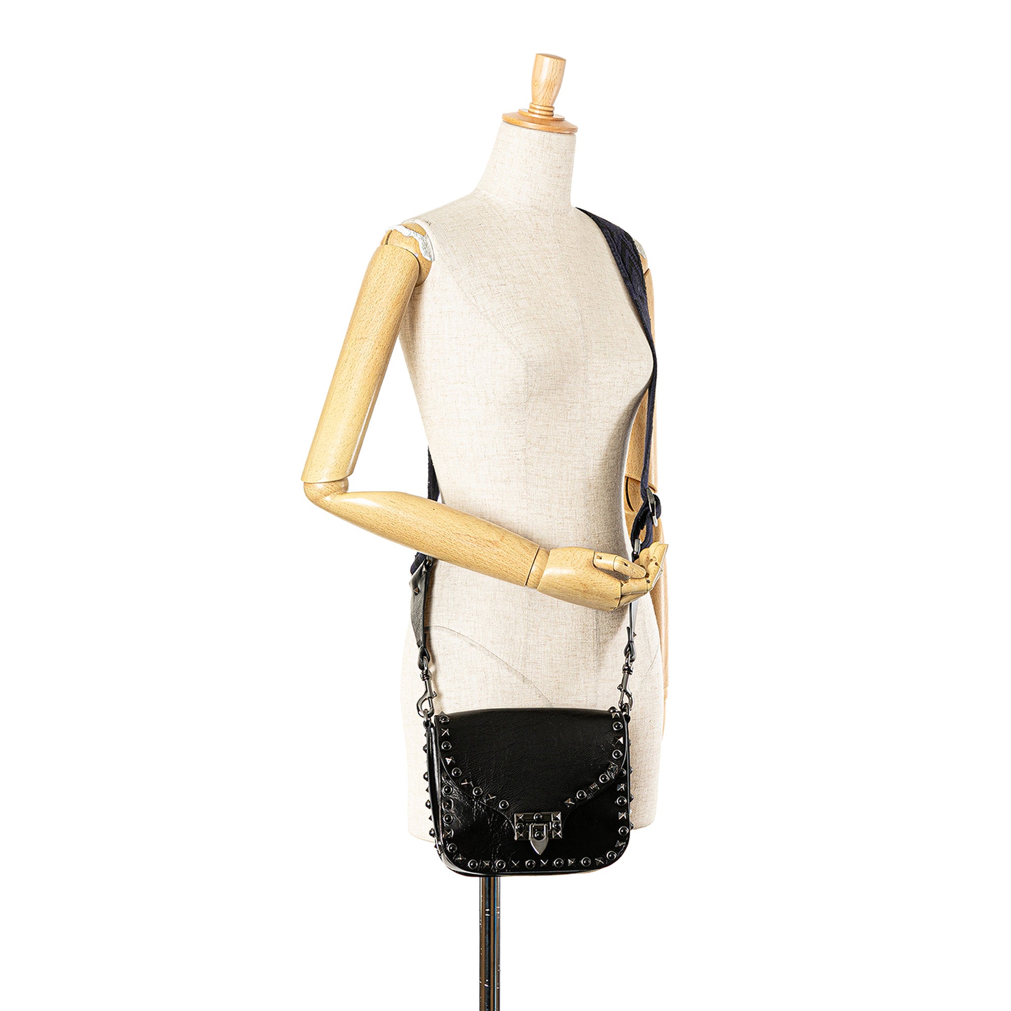 Craquele Calfskin Guitar Strap Rockstud Rolling Flap Crossbody
