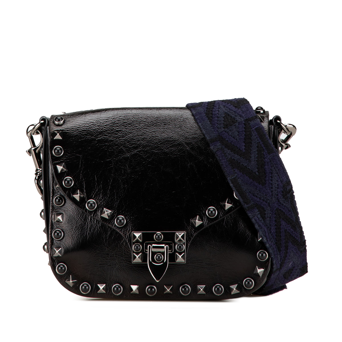 Craquele Calfskin Guitar Strap Rockstud Rolling Flap Crossbody
