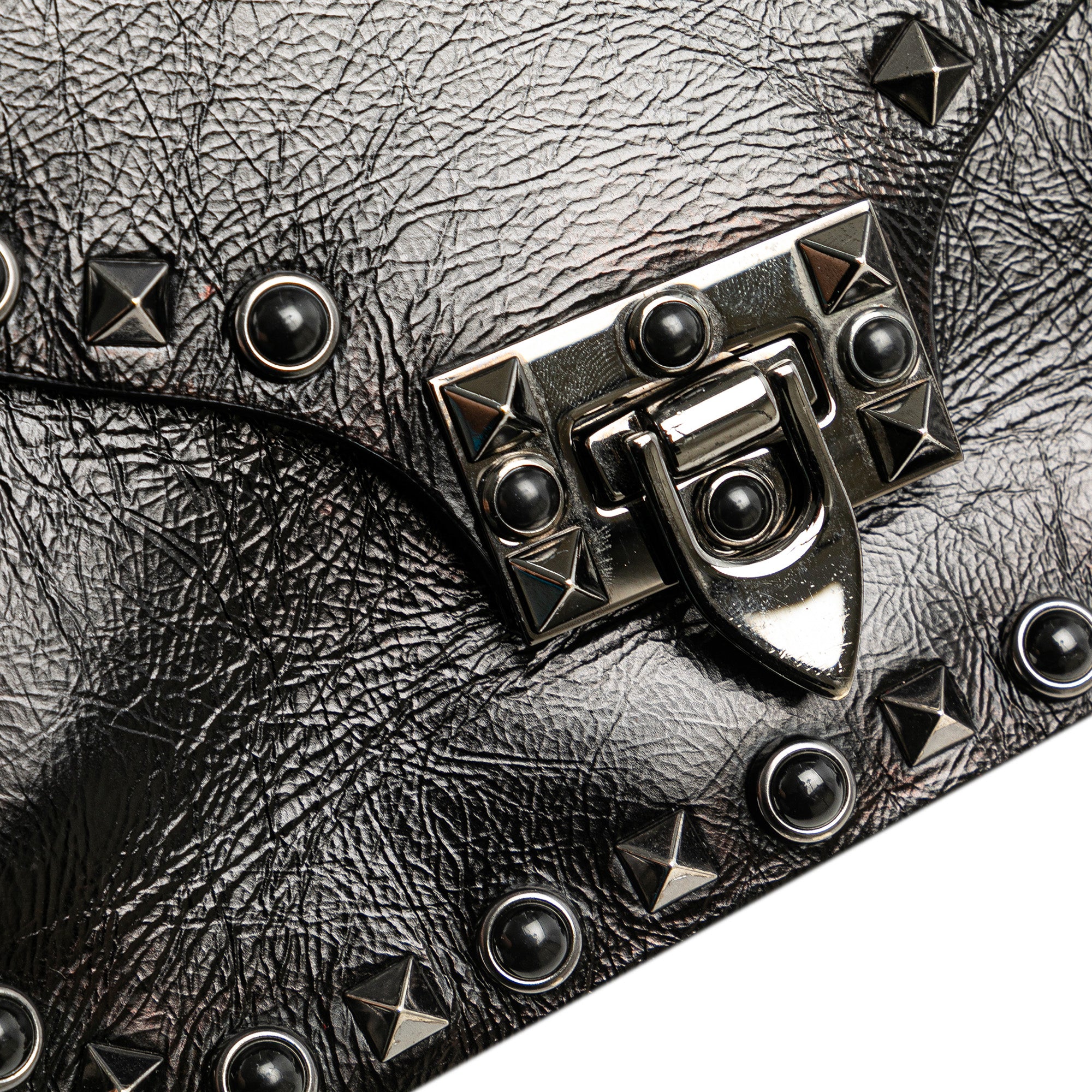 Craquele Calfskin Guitar Strap Rockstud Rolling Flap Crossbody