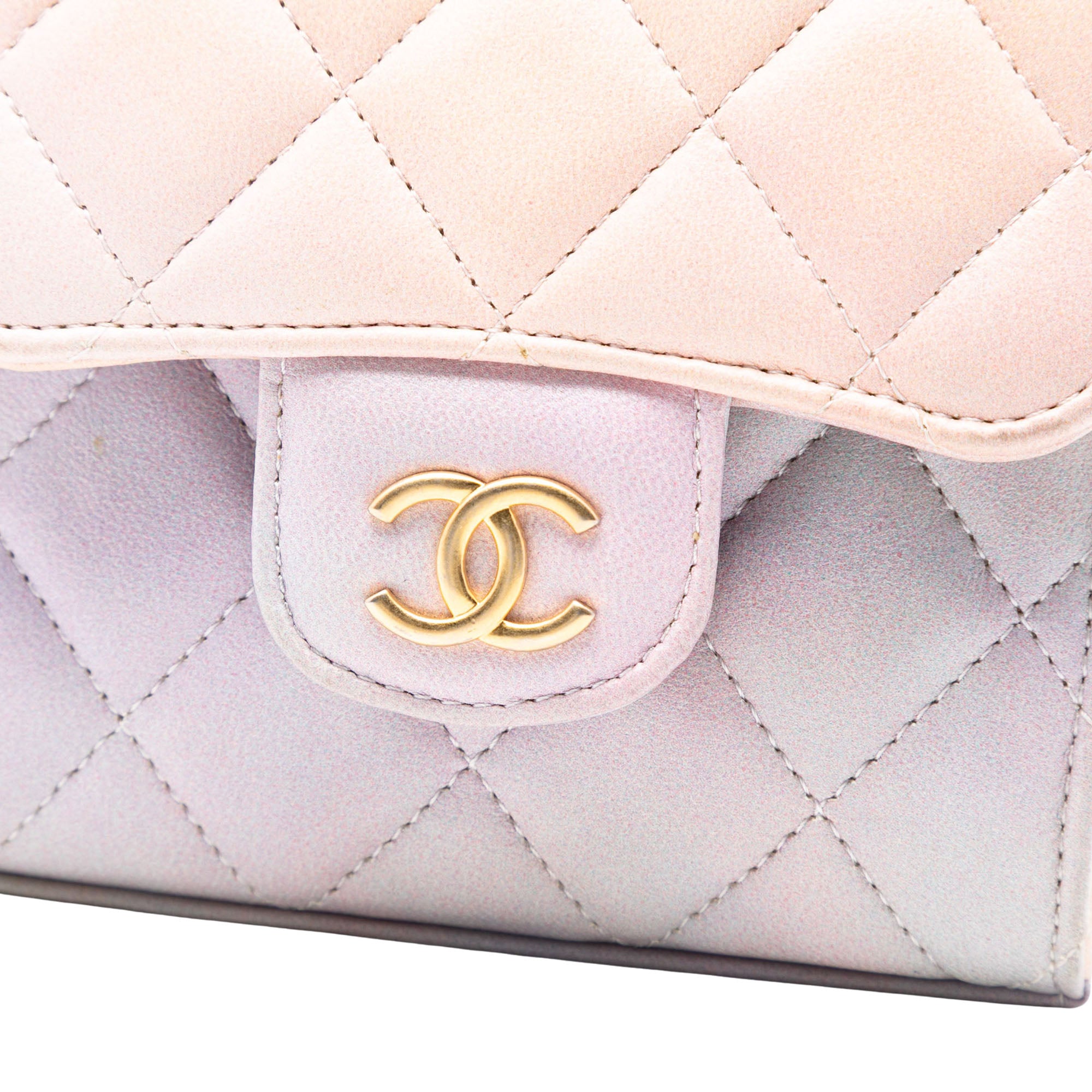 CC Quilted Lambskin Ombre Top Handle Flap Clutch With Chain