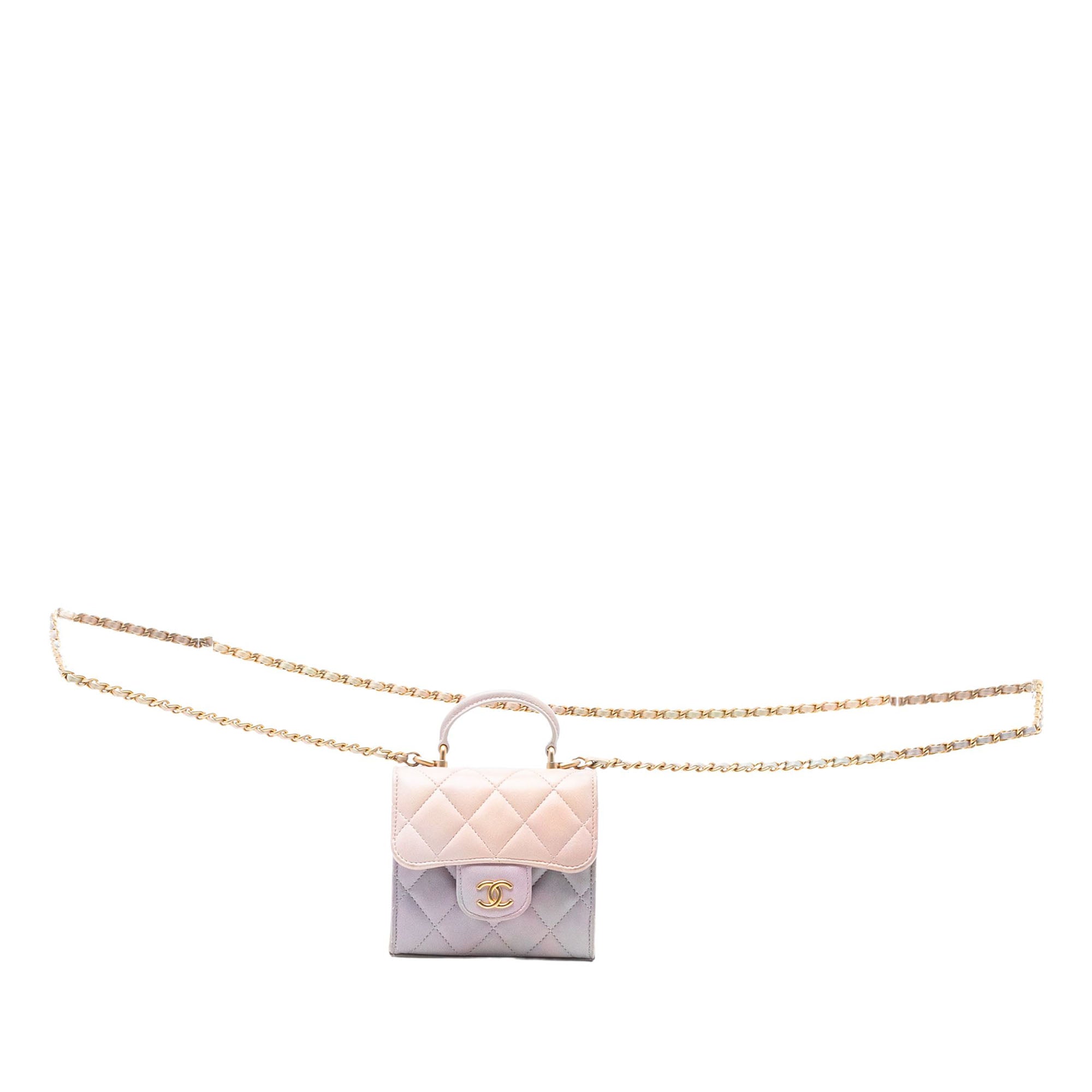 CC Quilted Lambskin Ombre Top Handle Flap Clutch With Chain
