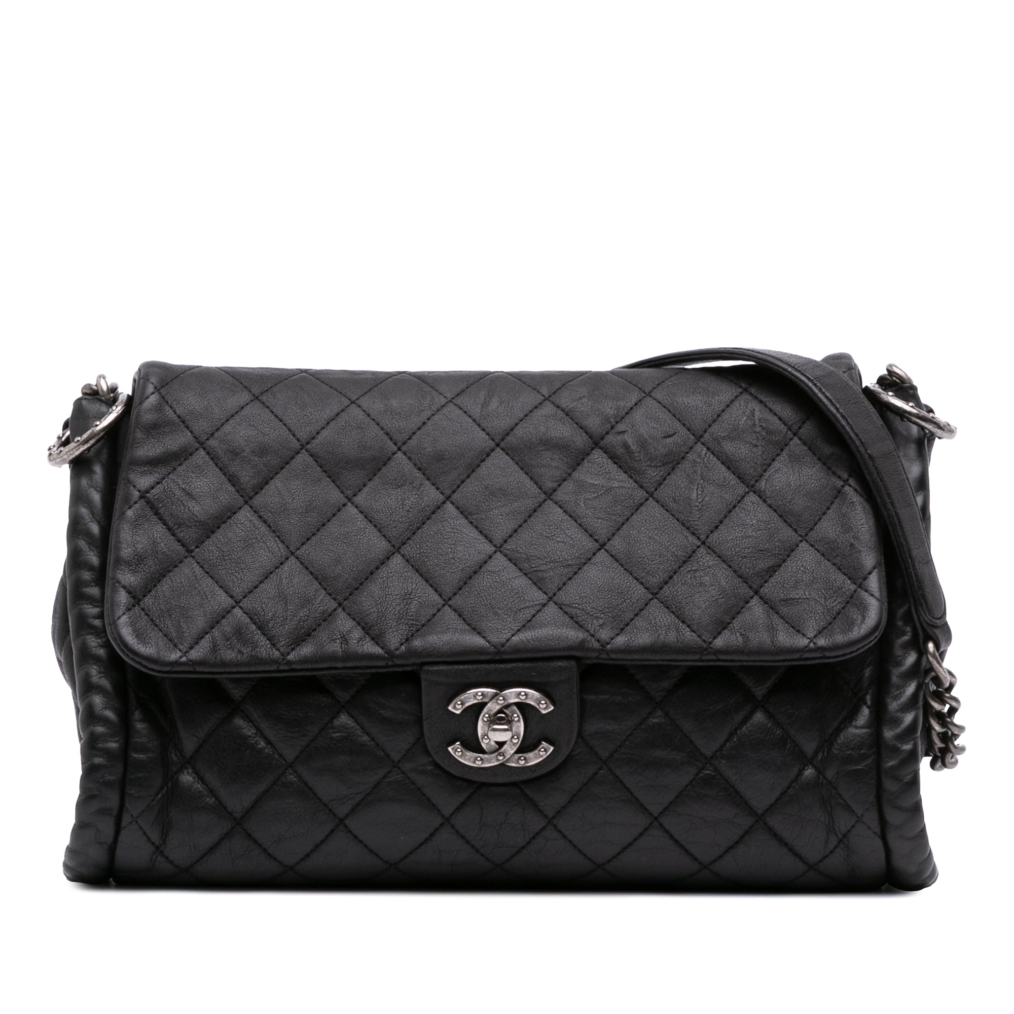 CC Quilted Washed Lambskin Studded Flap