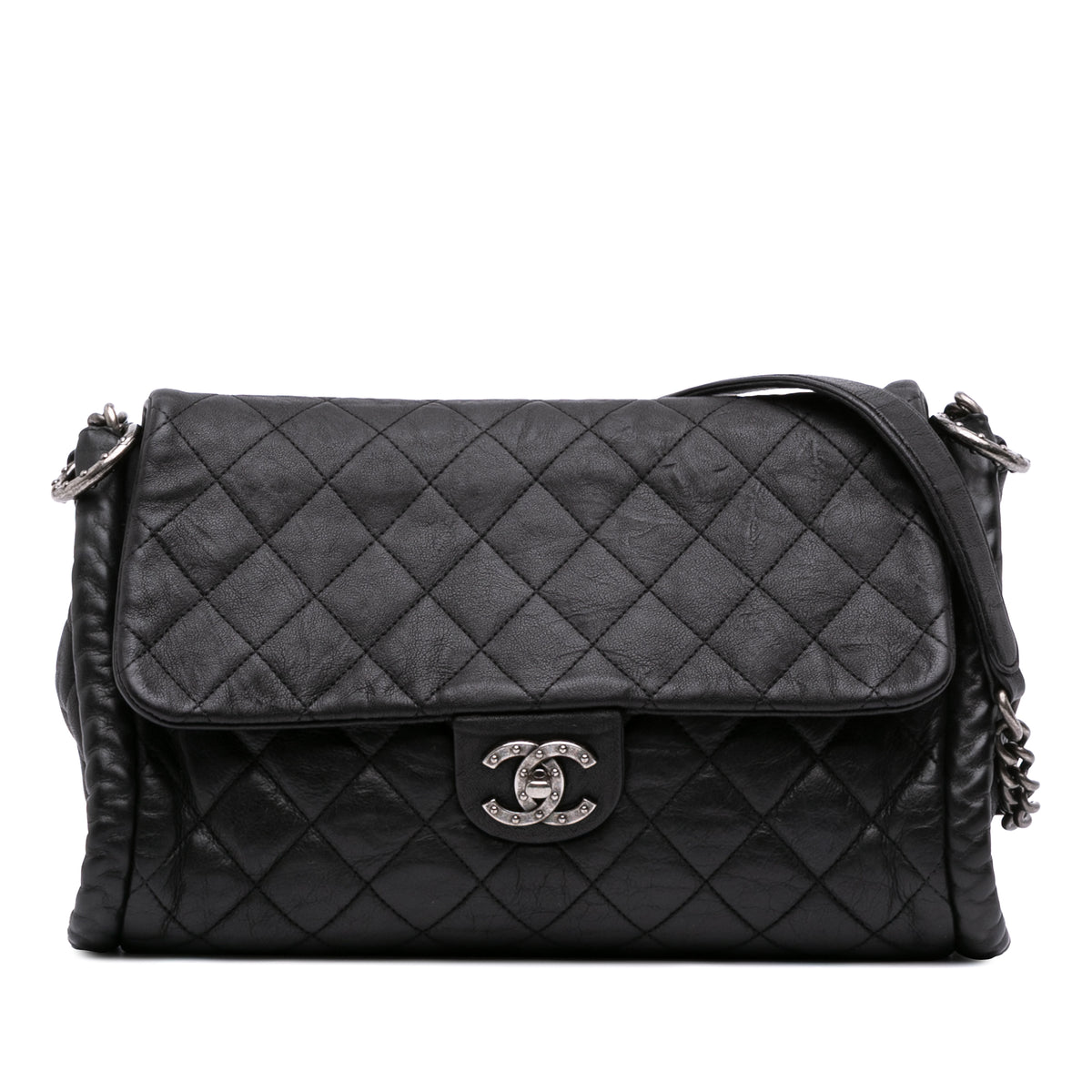 CC Quilted Washed Lambskin Studded Flap