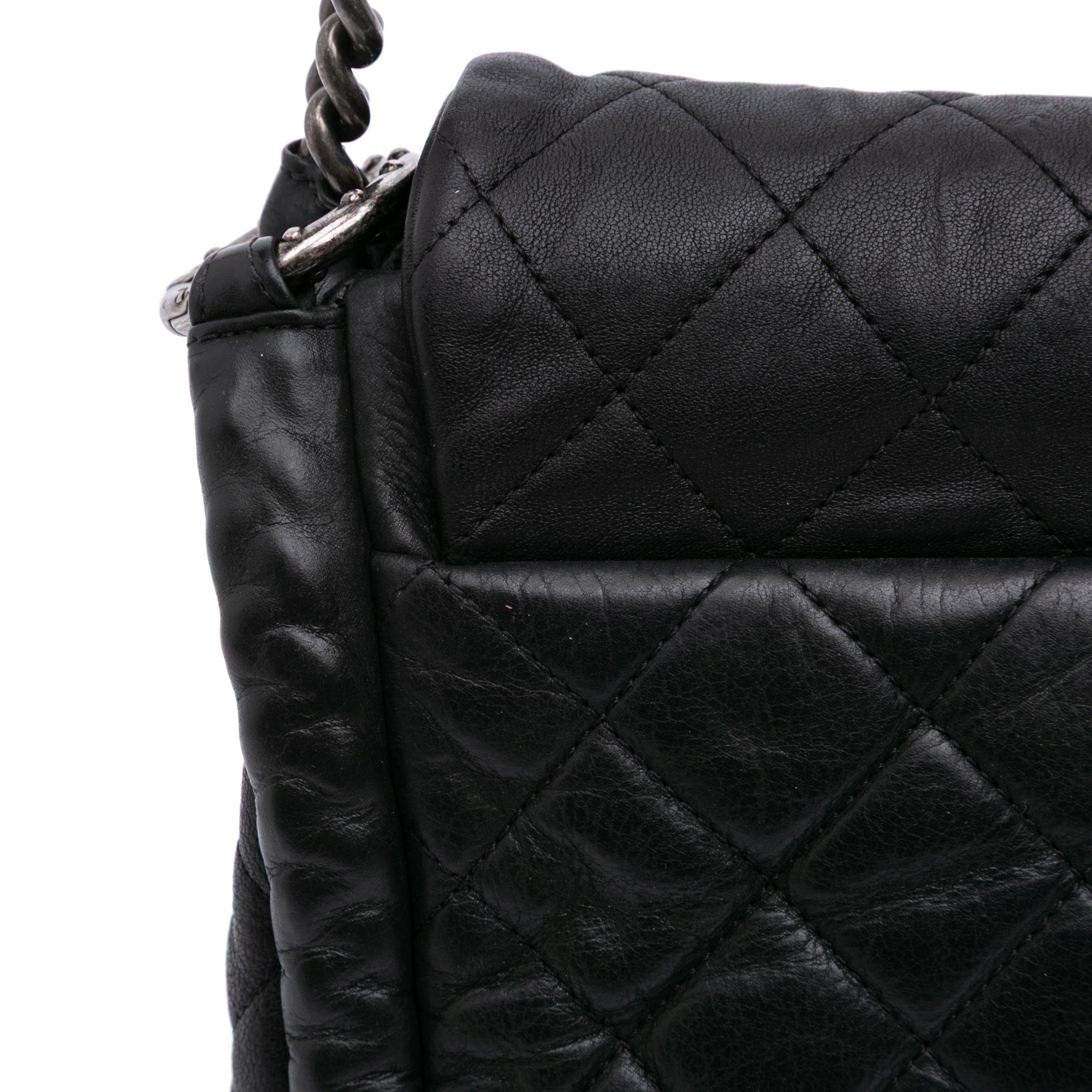 CC Quilted Washed Lambskin Studded Flap