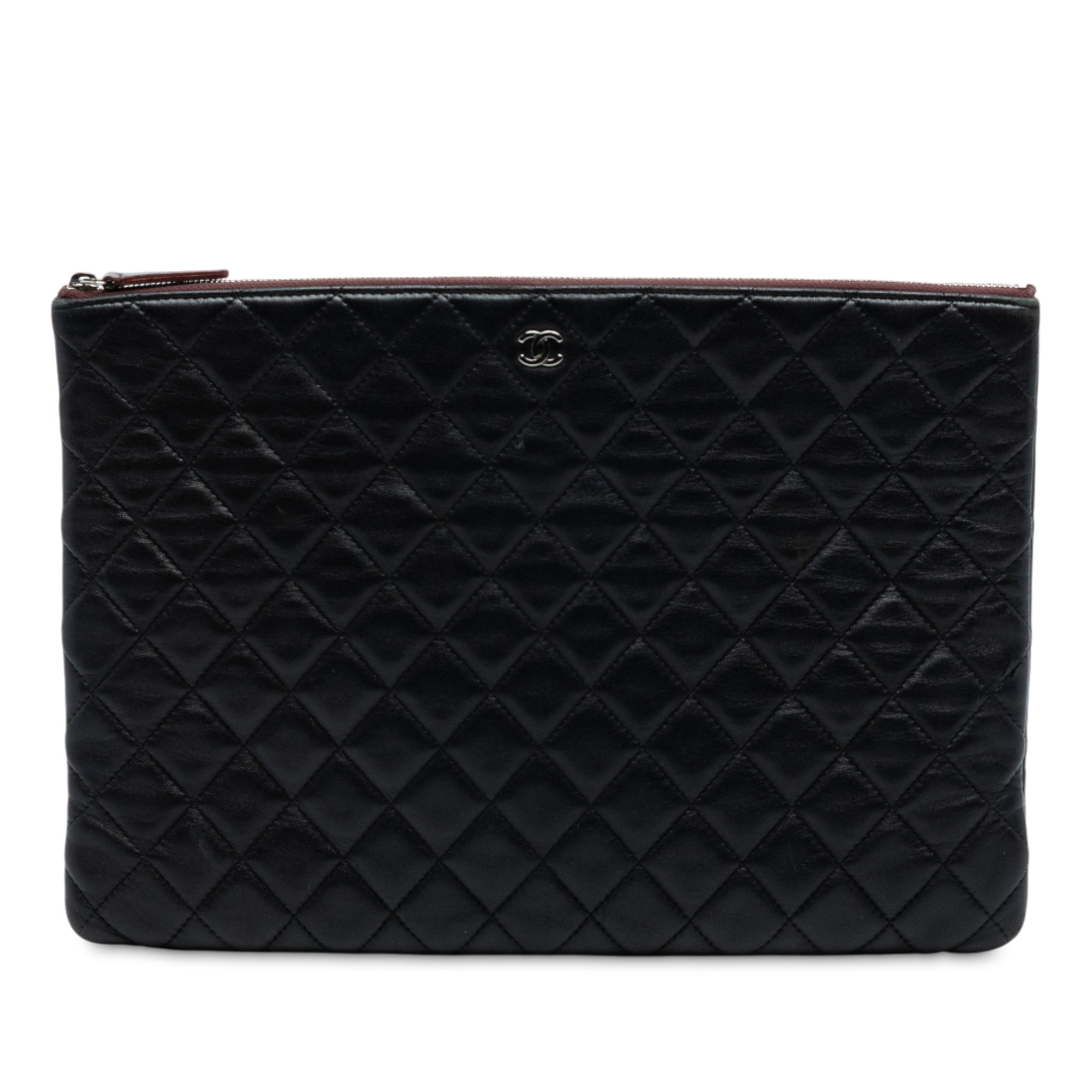 Large CC Quilted Lambskin O Case Clutch