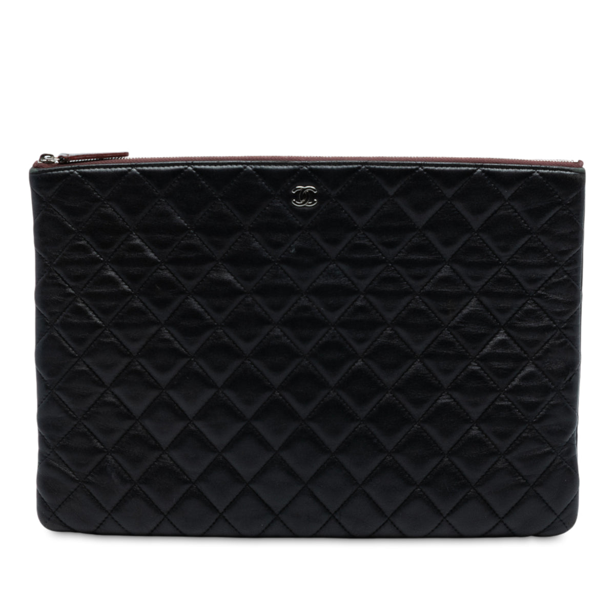 Large CC Quilted Lambskin O Case Clutch