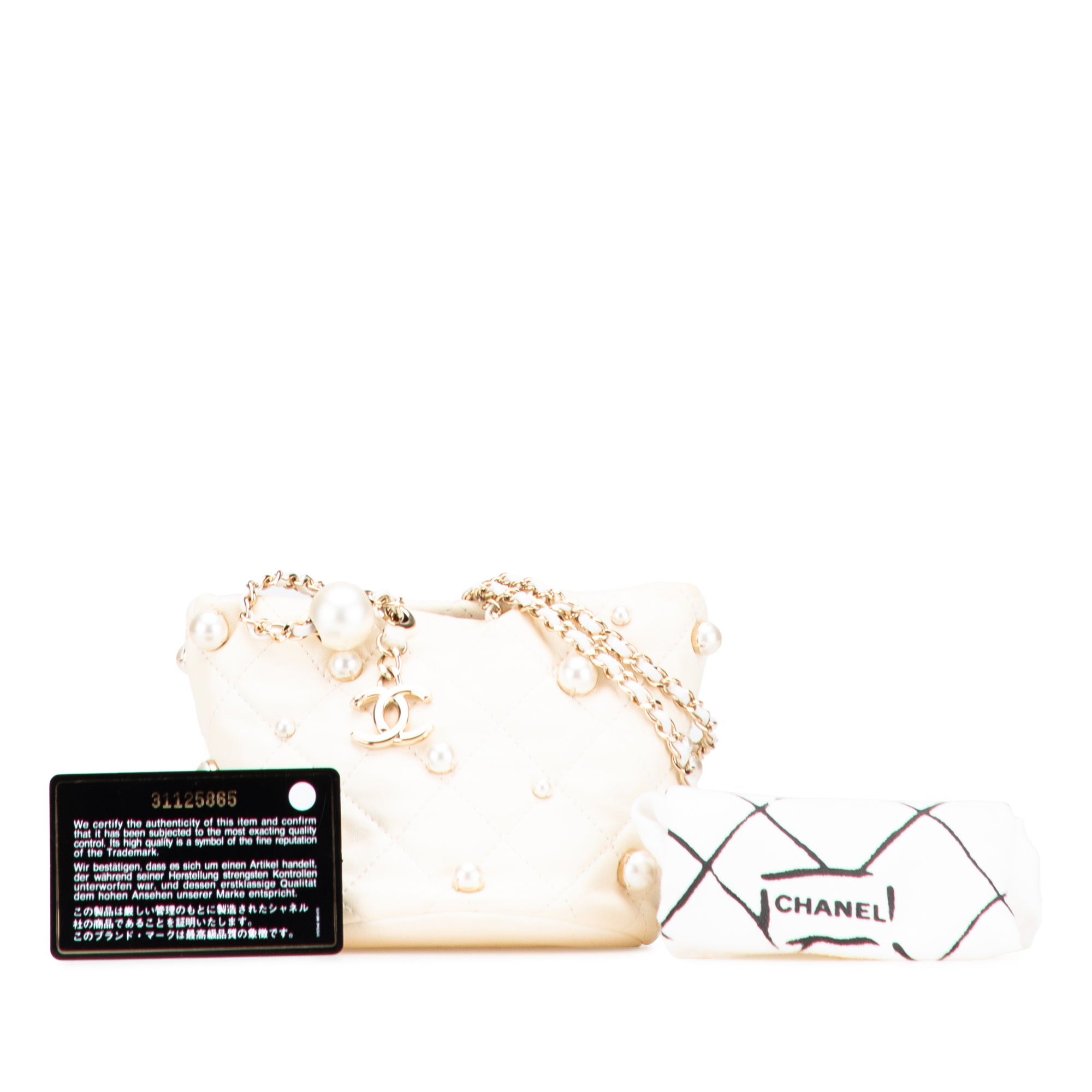 Mini Quilted Lambskin About Pearls Drawstring Bucket Bag