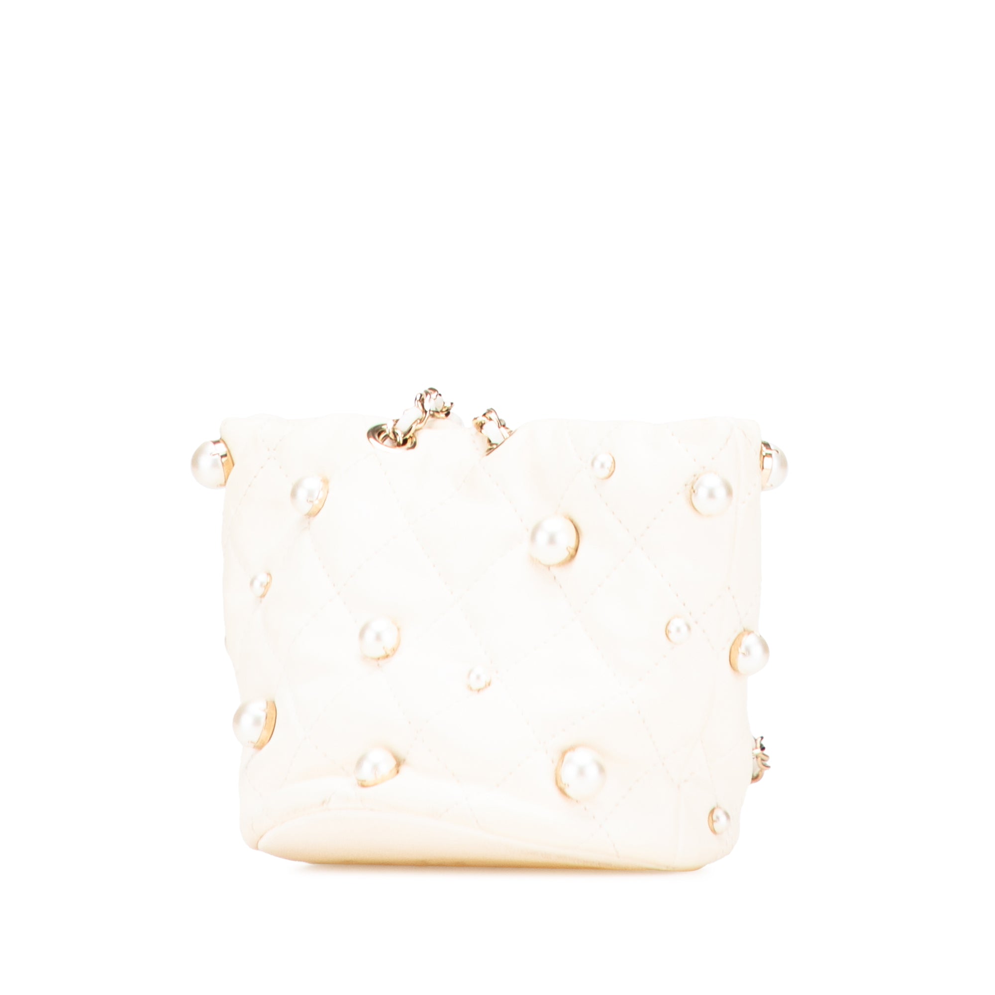 Mini Quilted Lambskin About Pearls Drawstring Bucket Bag