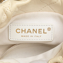 Mini Quilted Lambskin About Pearls Drawstring Bucket Bag