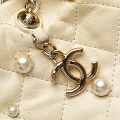 Mini Quilted Lambskin About Pearls Drawstring Bucket Bag