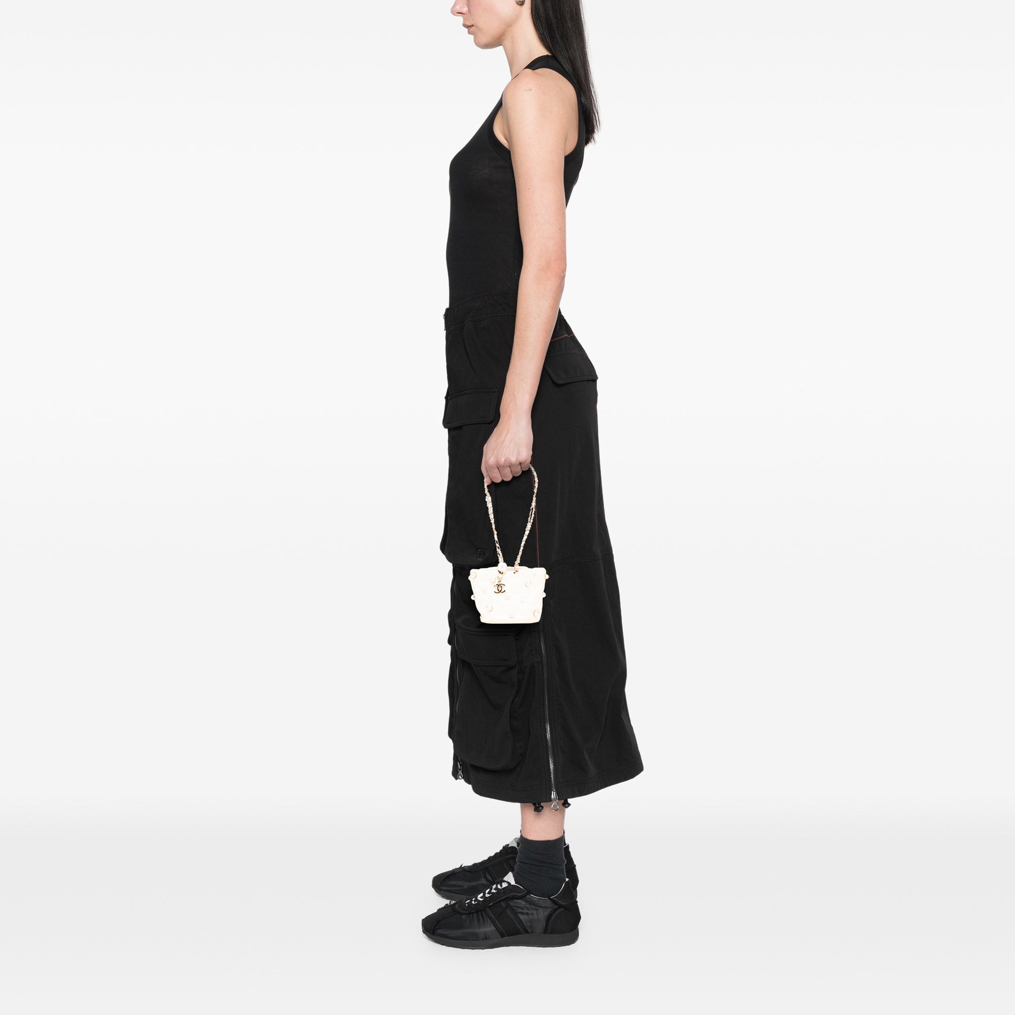 Mini Quilted Lambskin About Pearls Drawstring Bucket Bag