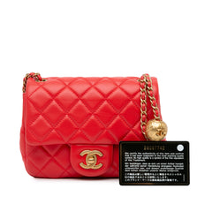 Mini Square Classic Lambskin Pearl Crush Flap