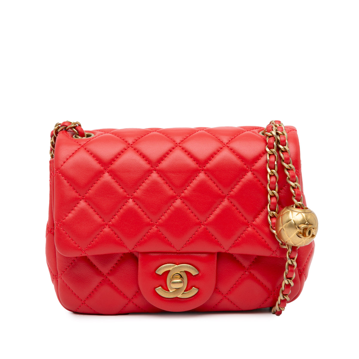 Mini Square Classic Lambskin Pearl Crush Flap