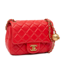 Mini Square Classic Lambskin Pearl Crush Flap