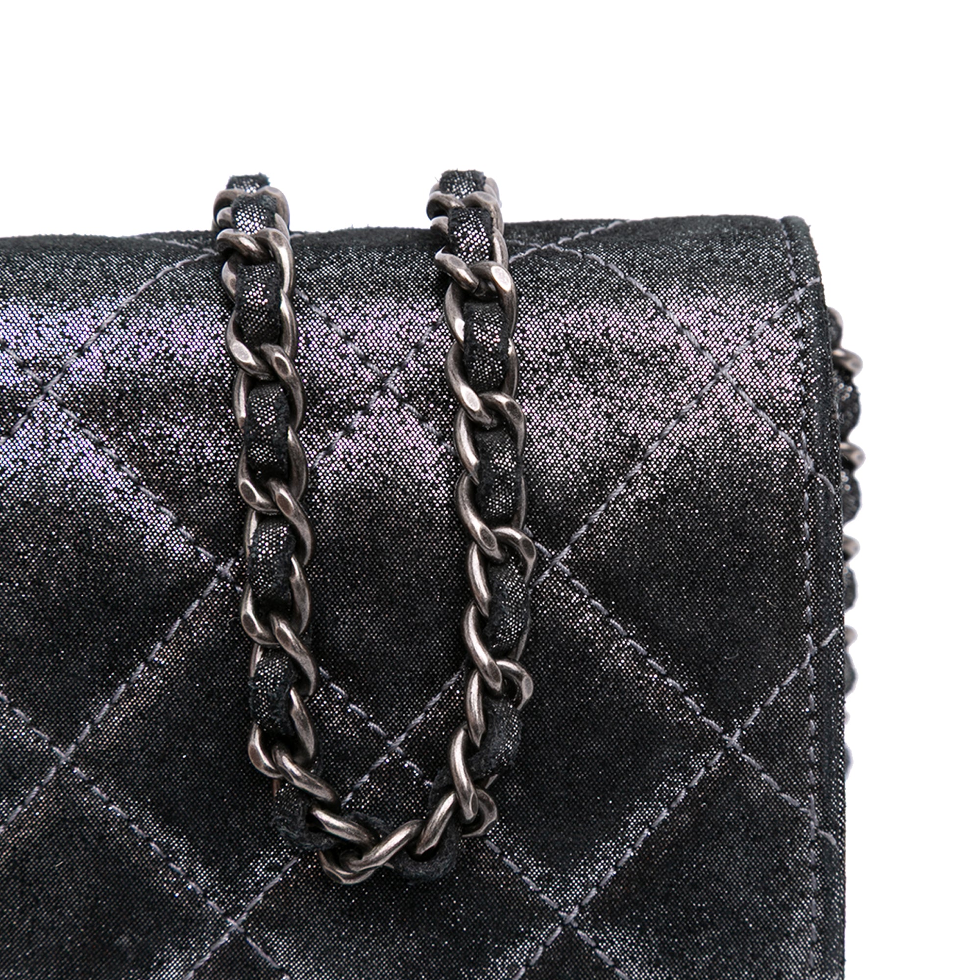 Quilted Iridescent Lambskin Tartan Button Wallet On Chain