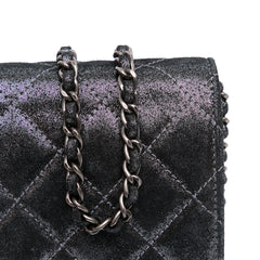 Quilted Iridescent Lambskin Tartan Button Wallet On Chain