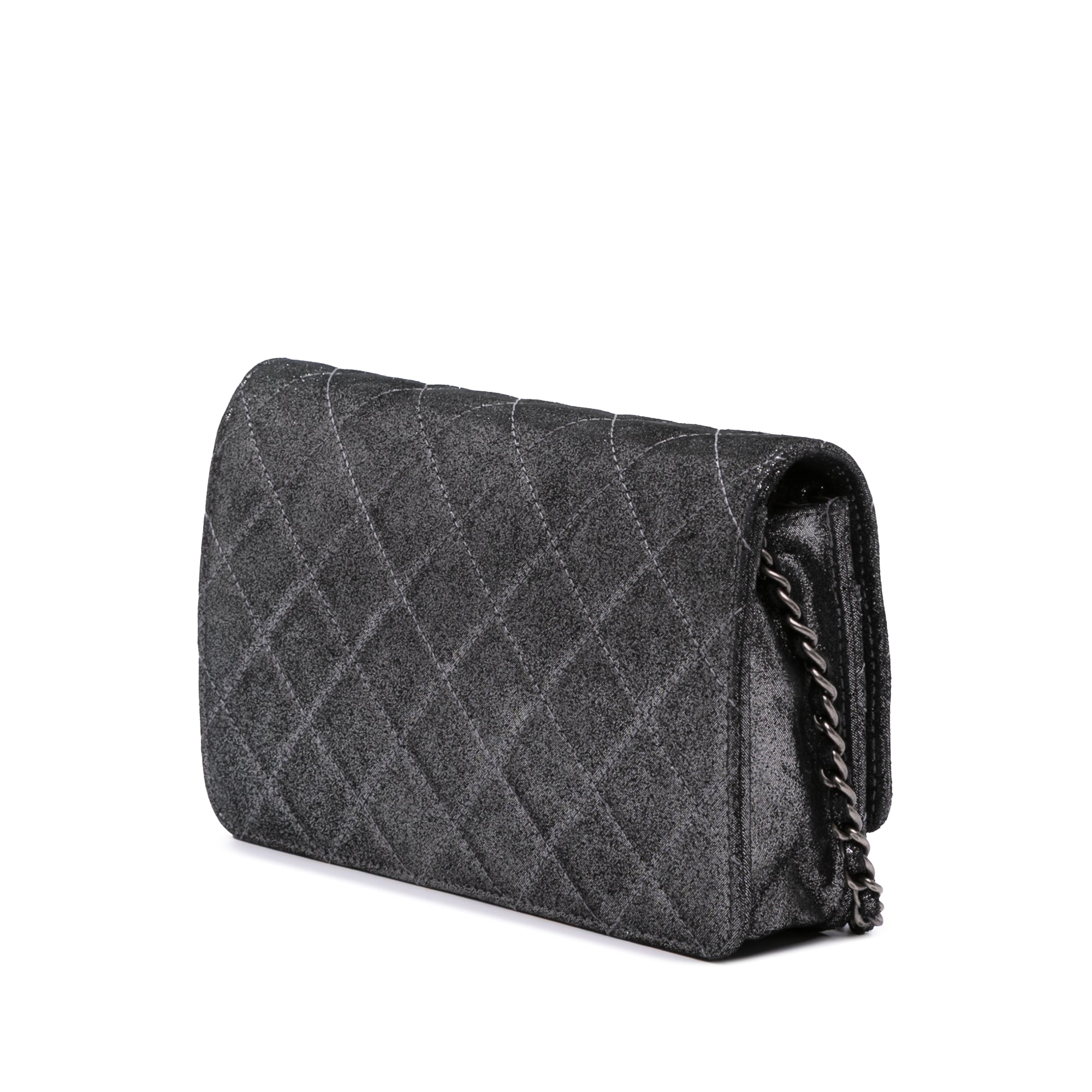 Quilted Iridescent Lambskin Tartan Button Wallet On Chain