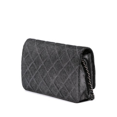 Quilted Iridescent Lambskin Tartan Button Wallet On Chain