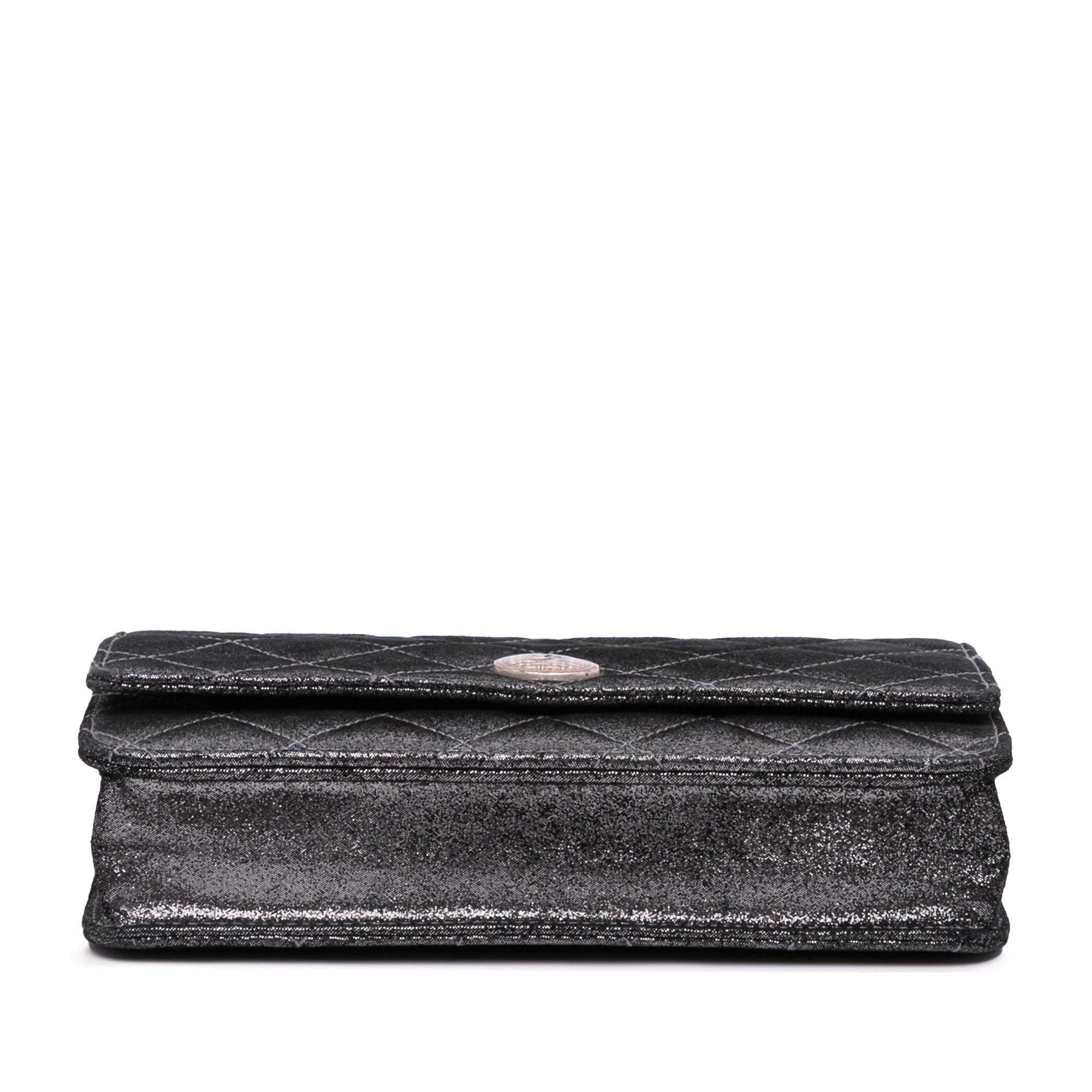 Quilted Iridescent Lambskin Tartan Button Wallet On Chain