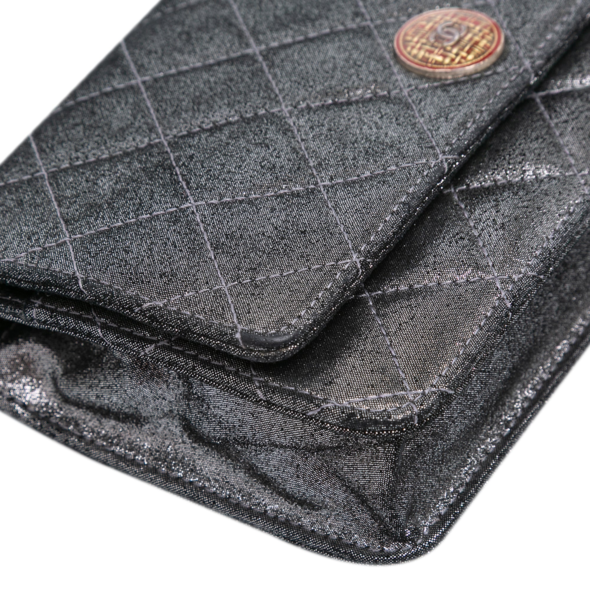 Quilted Iridescent Lambskin Tartan Button Wallet On Chain