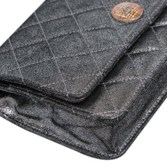 Quilted Iridescent Lambskin Tartan Button Wallet On Chain