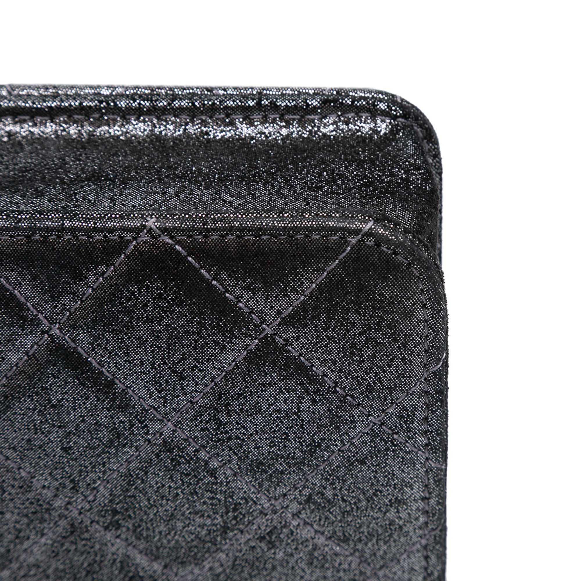 Quilted Iridescent Lambskin Tartan Button Wallet On Chain