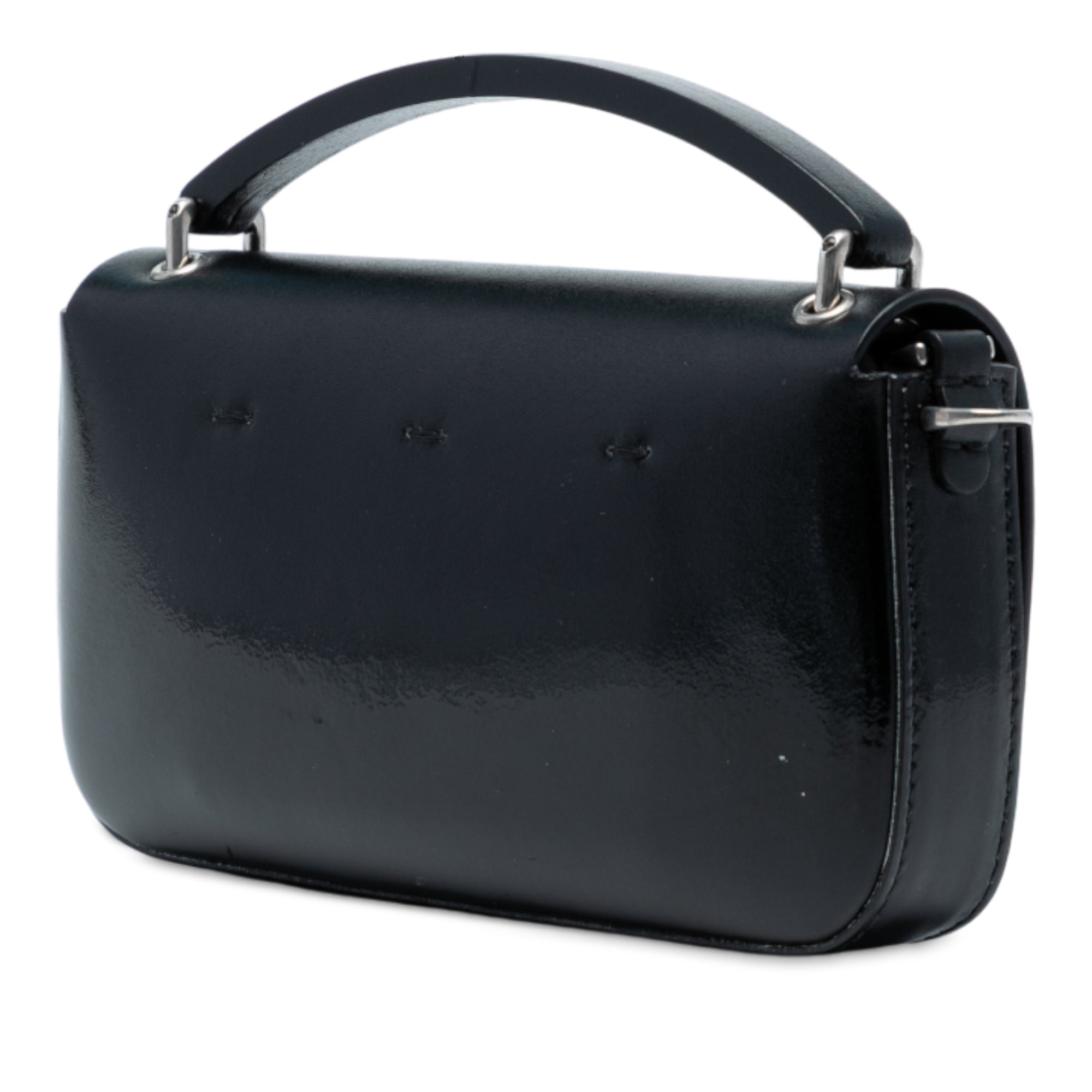 Calfskin and Patent Baguette Phone Pouch Satchel