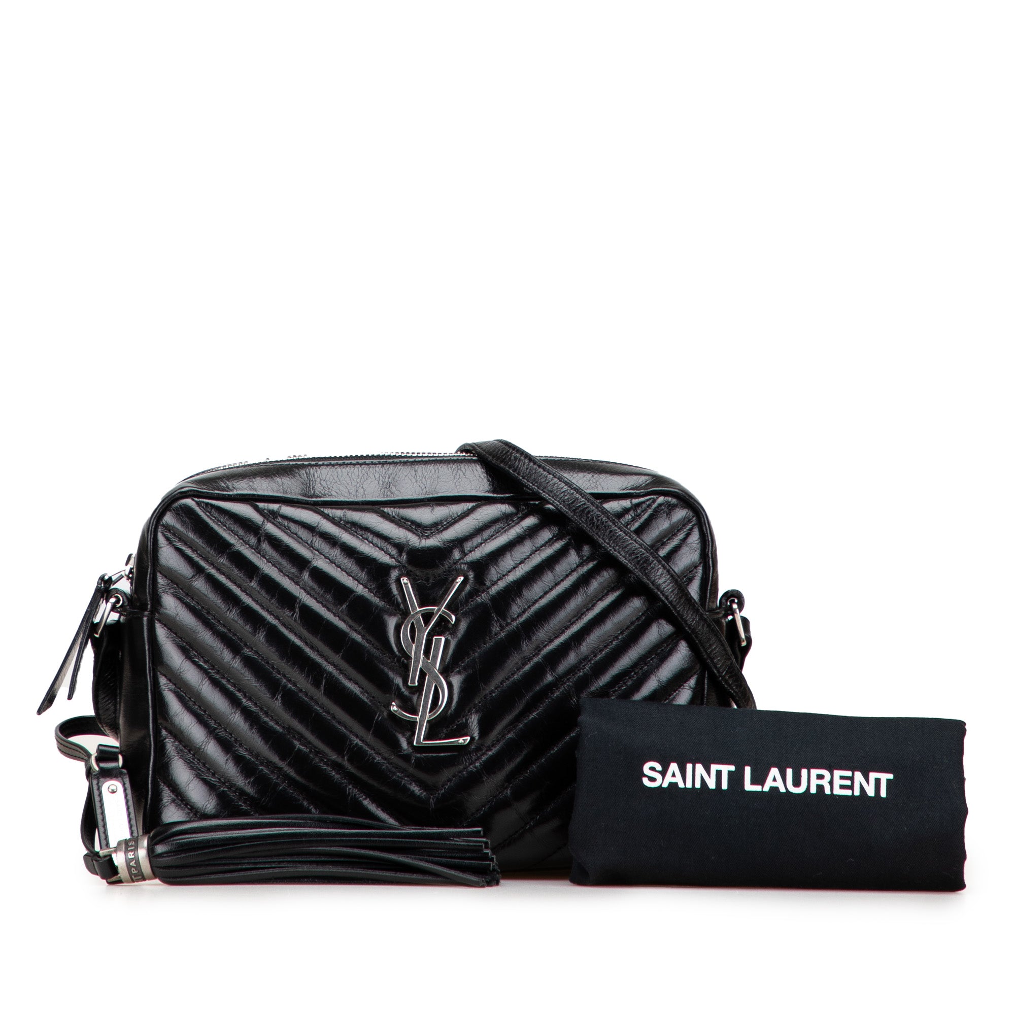 Cracked Shiny Calfskin Matelasse Tassel Monogram Lou Camera Bag
