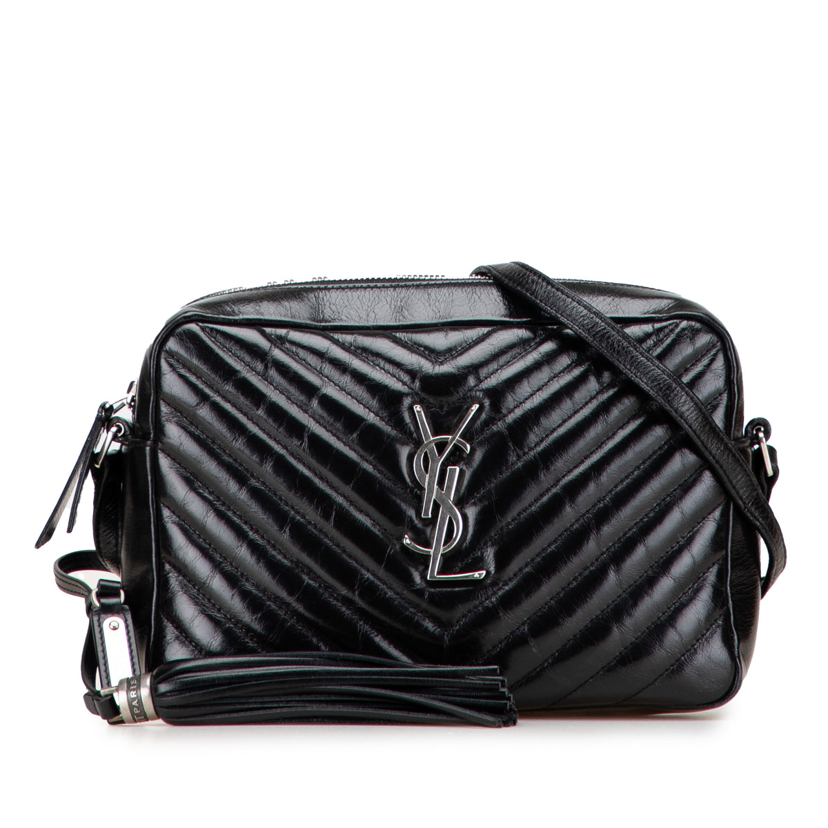 Cracked Shiny Calfskin Matelasse Tassel Monogram Lou Camera Bag