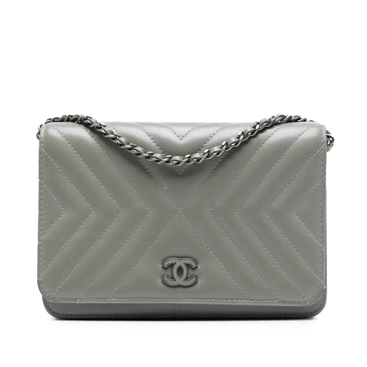 Diagonal Chevron Calfskin Tassel Wallet On Chain