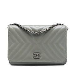 Diagonal Chevron Calfskin Tassel Wallet On Chain