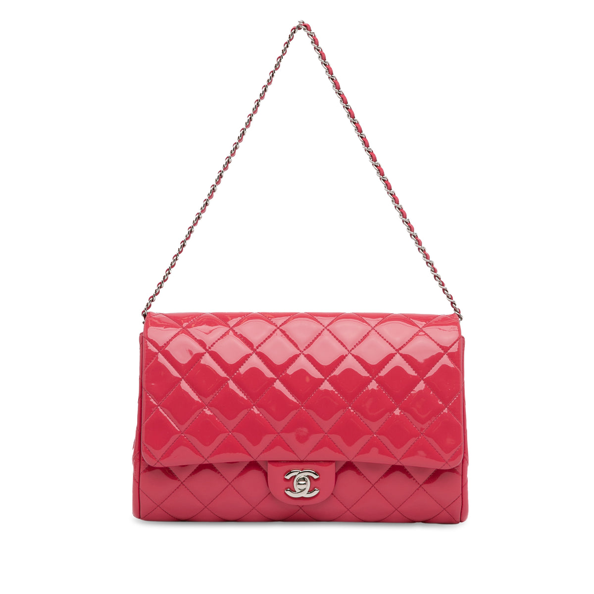 CC Quilted Patent Clutch with Chain_0