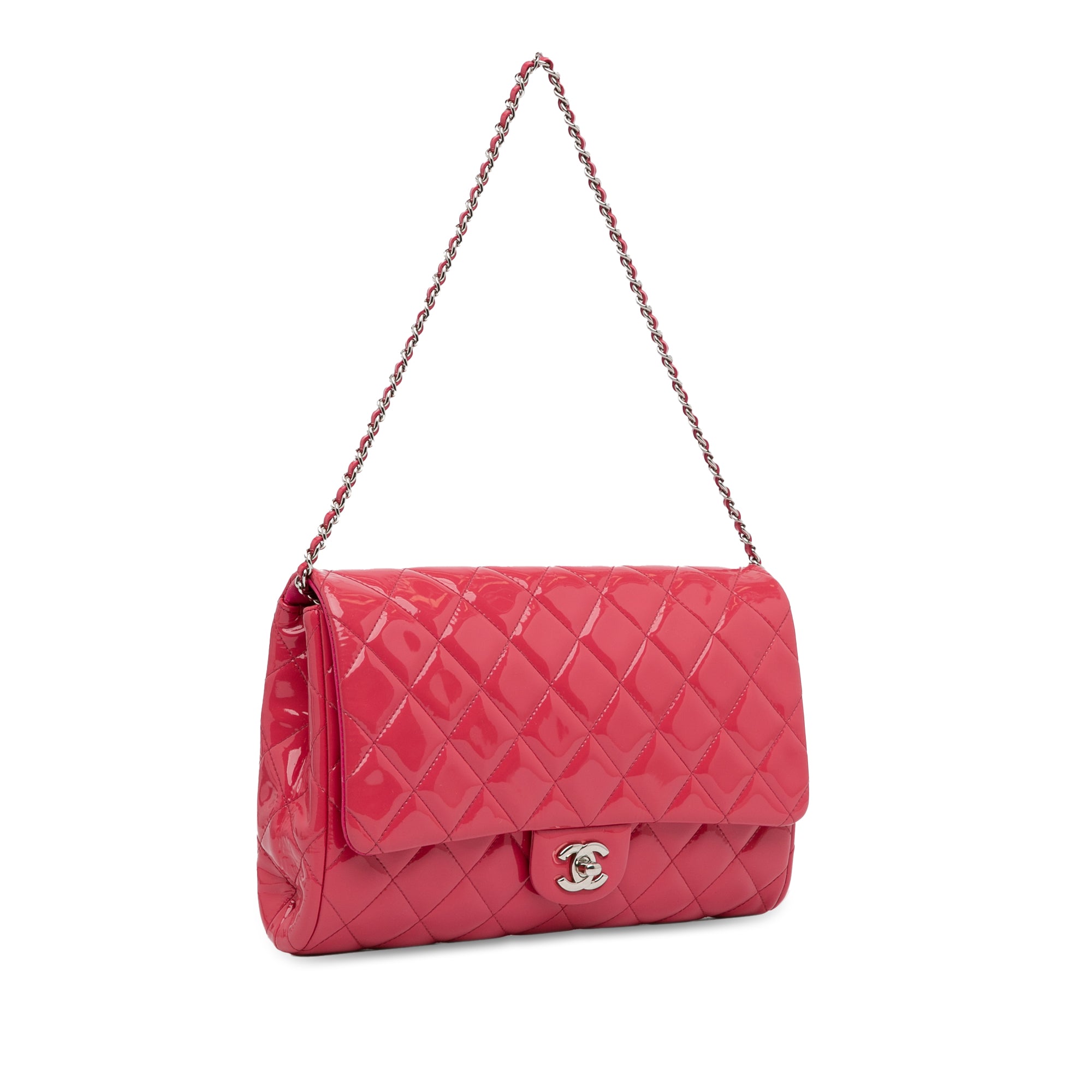 CC Quilted Patent Clutch with Chain_1