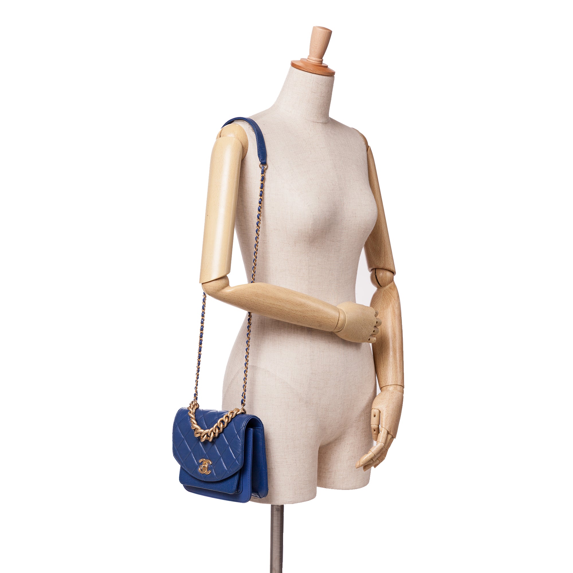 Mini Quilted Aged Calfskin and Caviar Chain Handle Flap