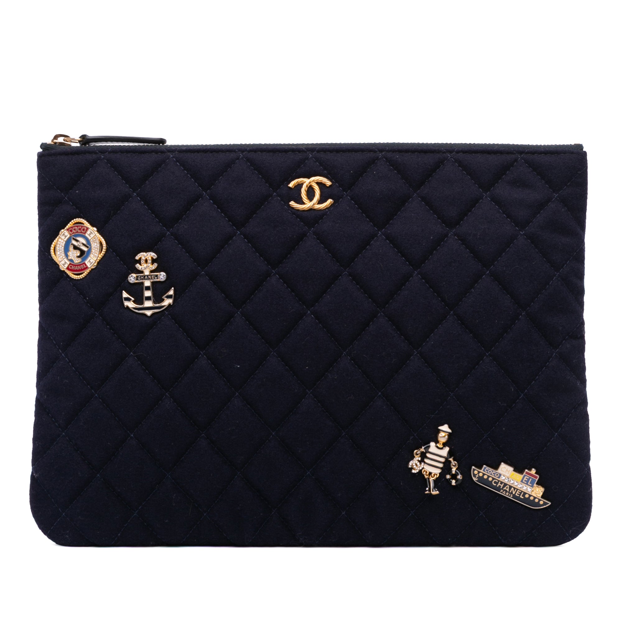 Paris Hamburg Medium Quilted Wool Coco Sailor Charms O Case Clutch