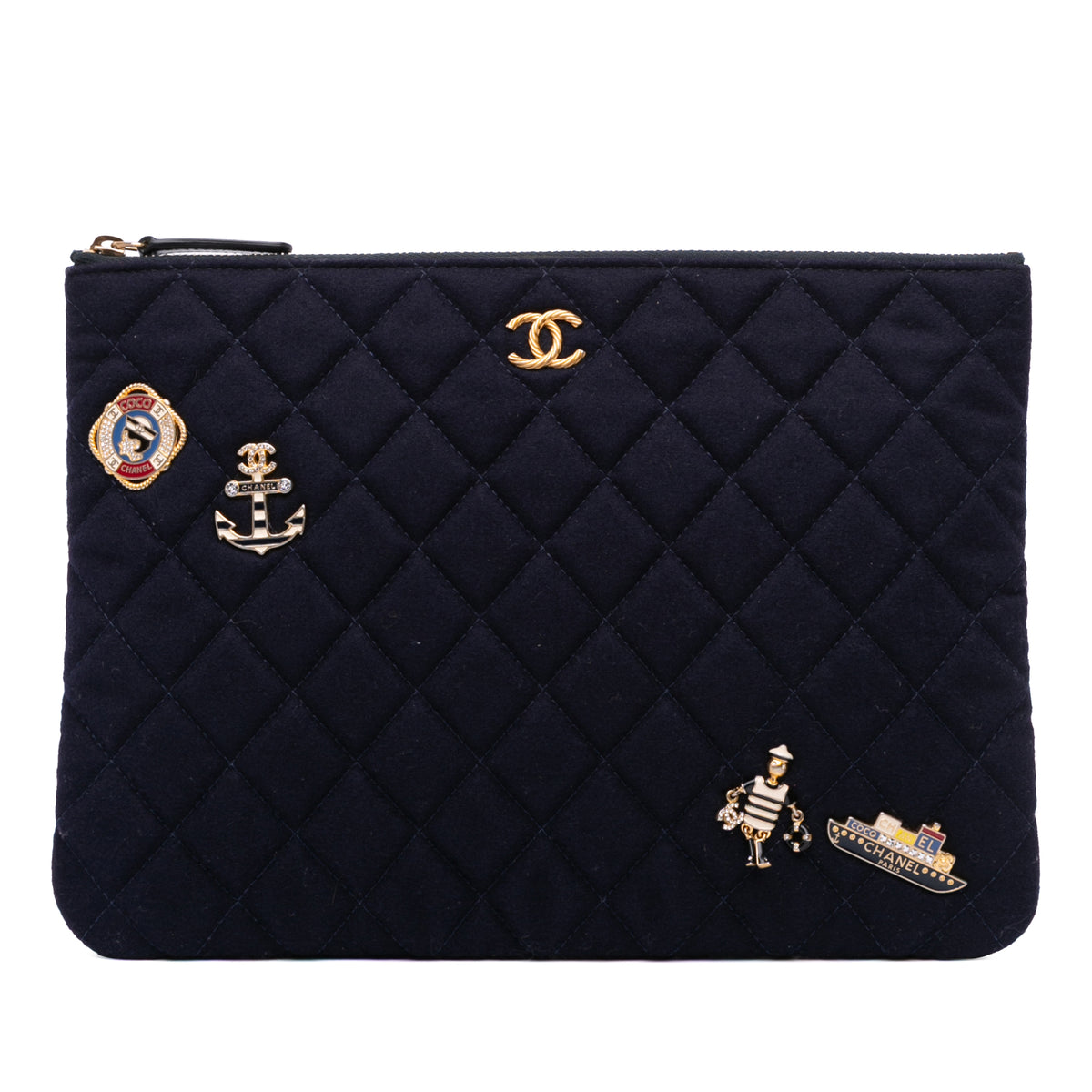 Paris Hamburg Medium Quilted Wool Coco Sailor Charms O Case Clutch
